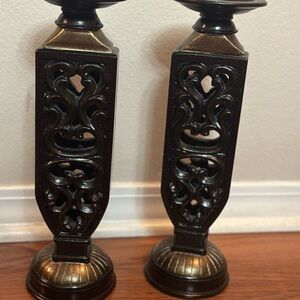 Brown and Bronze Gold Candle Holders Set